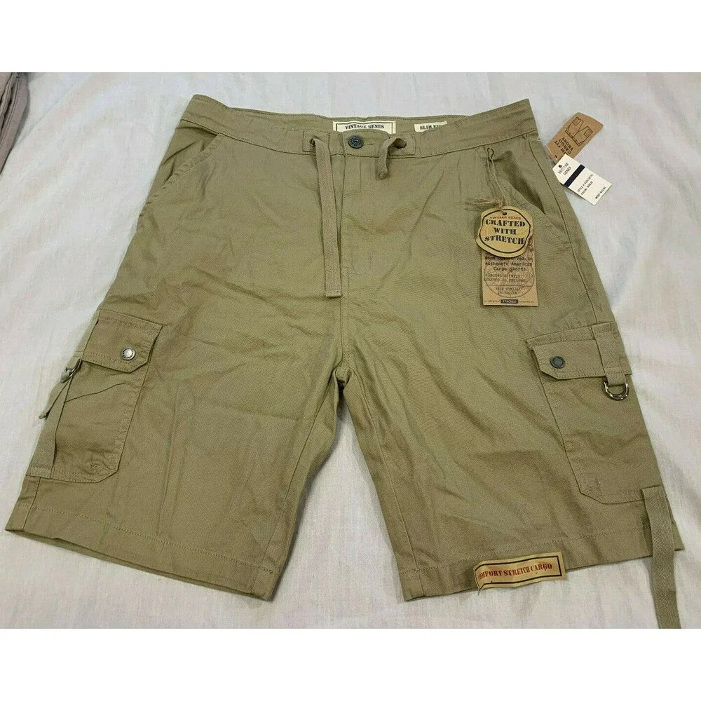 NWT VINTAGE GENES MENS CARGO STRETCH SLIM FIT SHORTS SIZE 36